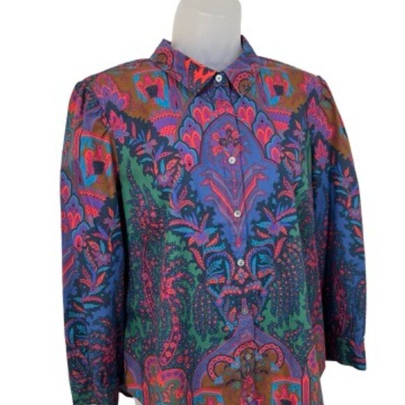 J. Crew Ratti Puff Sleeve Button Down Top in Scarf Paisley Print Size 14 - Picture 2 of 7